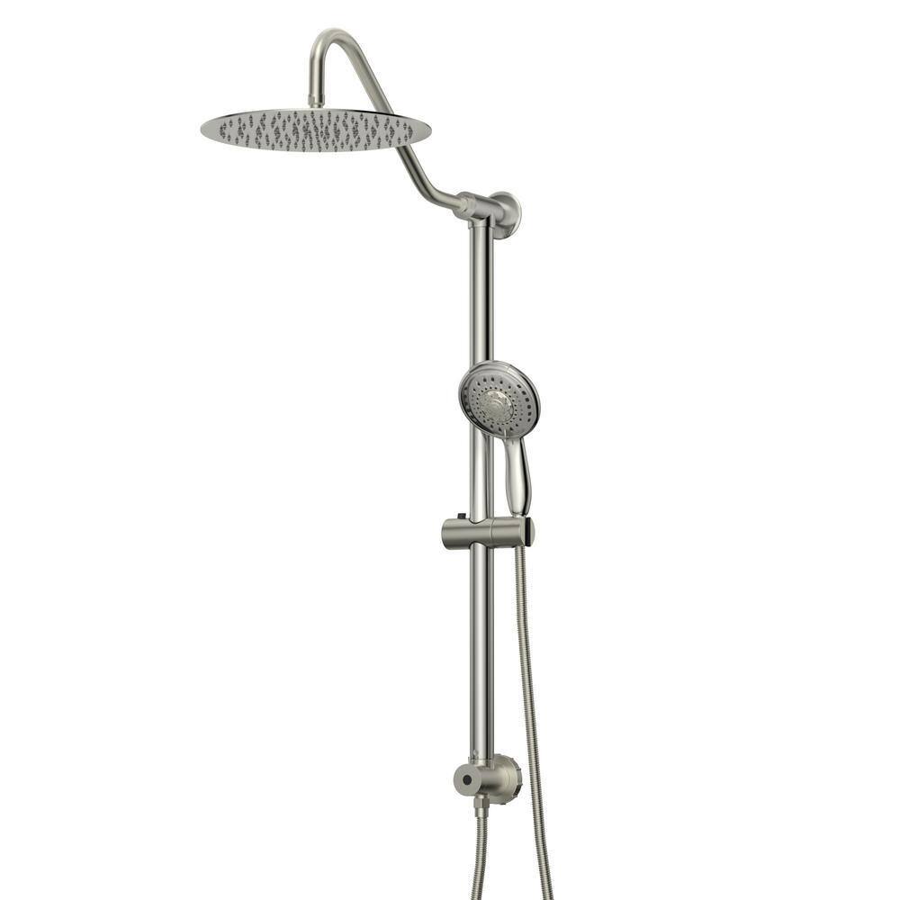 5-Spray 10 in. Dual Wall Mount Fixed and Handheld Shower Head 1.8 GPM with Adjustable Slide Bar in Brushed Nickel