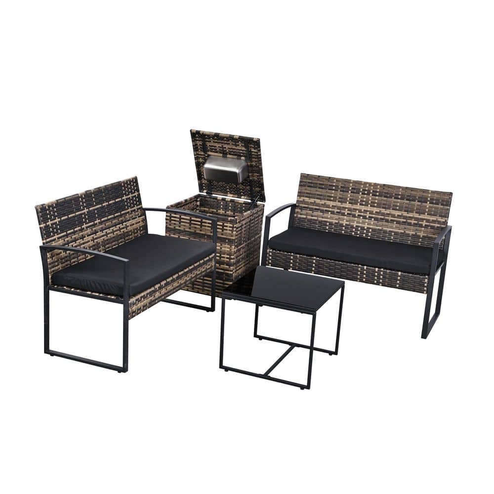 MIRAFIT Brown Wicker Outdoor Chaise Lounge with Black