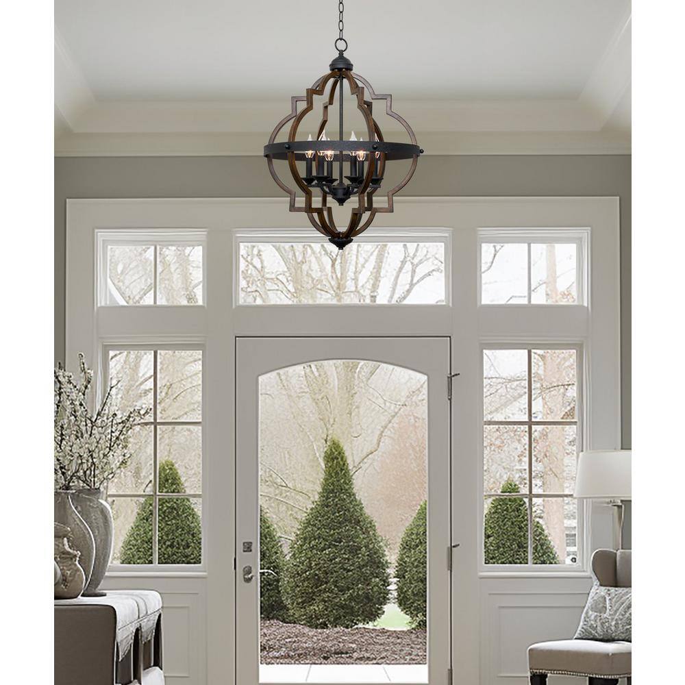Capistrano 28" Walnut and Black Farmhouse Chandelier