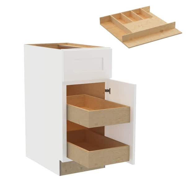 Home Decorators Collection Newport 15 in. W x 24 in. D x 34.5 in. H Assembled Plywood Base Kitchen Cabinet in Pacific White with 2ROT Cutlery RH