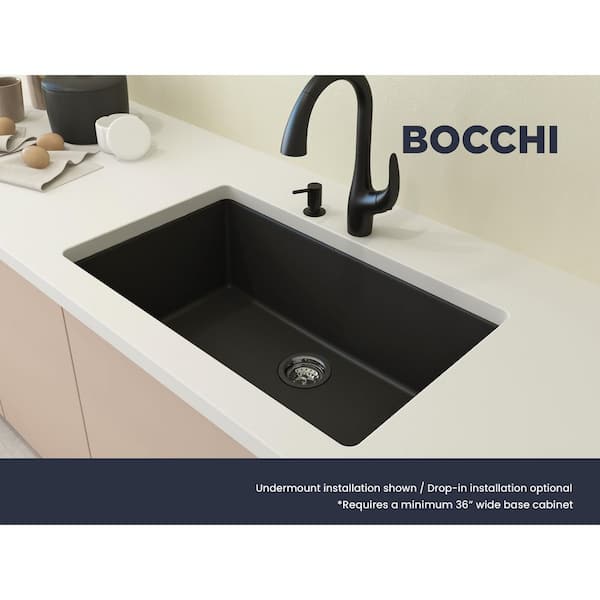 Campino Uno Matte Black Granite Composite 33 in. Single Bowl Drop-In/Undermount Kitchen Sink with Strainer