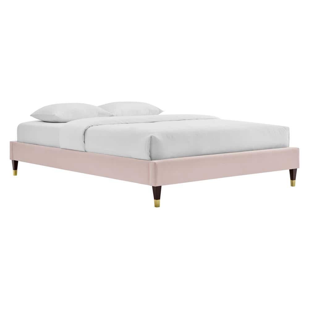 Harlow Glam Deco Pink Velvet King Platform Bed with Gold Accents