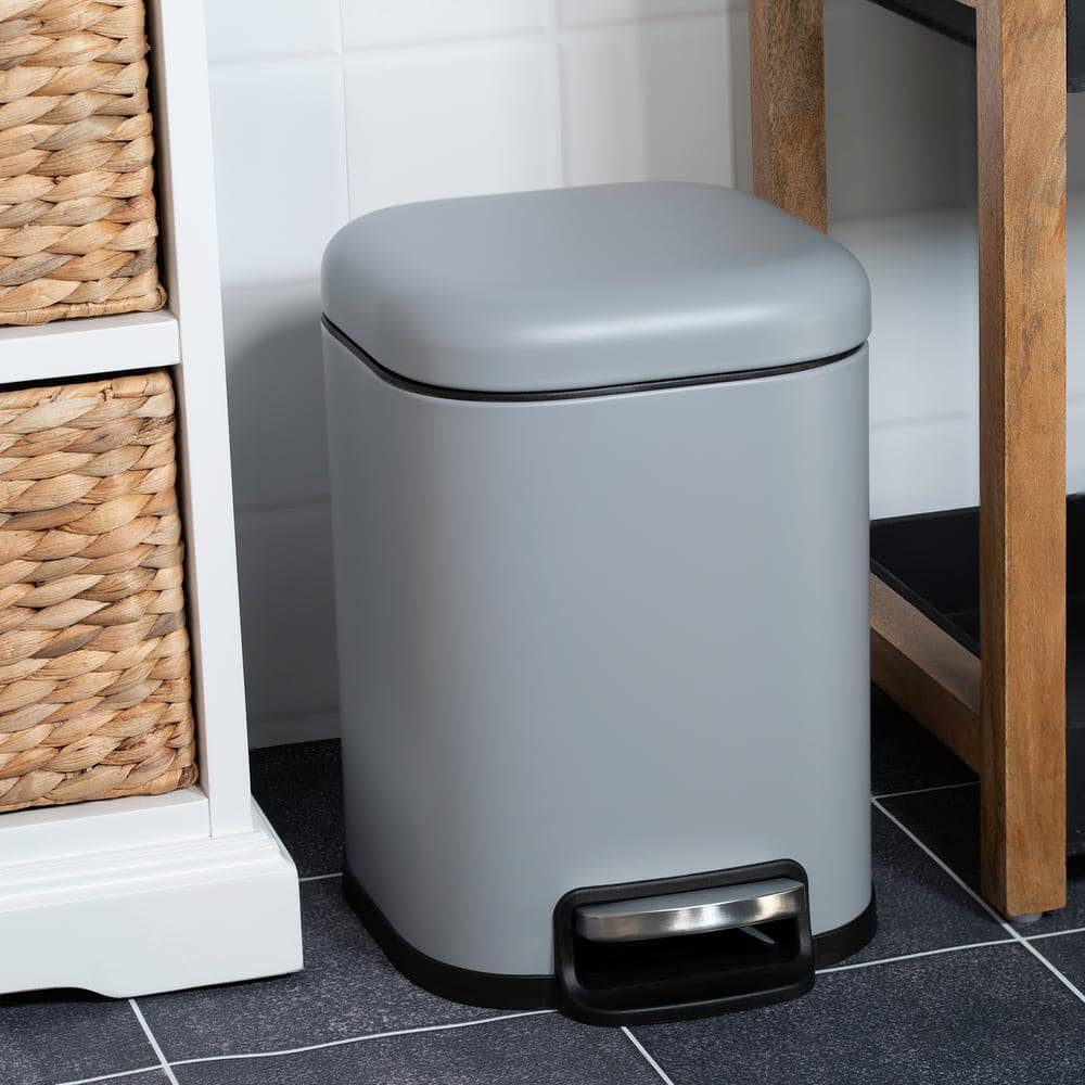 Matte Gray Stainless Steel Square Pedal Bathroom Trash Can