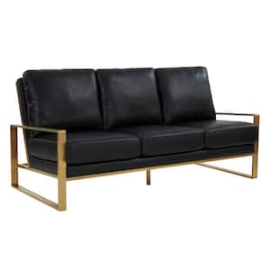 Jefferson 77.1 in. Square Arm Faux Leather Modern Rectangle Sofa in Black