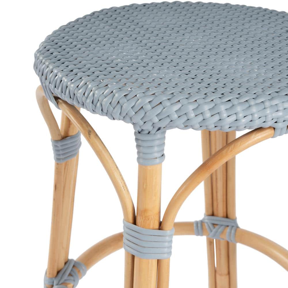 Tobias 24" Blue Rattan Backless Counter Stool