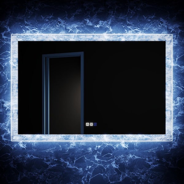 ES-DIY 48 in. W x 32 in. H Rectangular Frameless Wall LED Bathroom Vanity Mirror with Anti-Fog Backlit Lighted in Frosted White