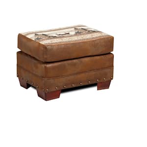 Alpine Lodge Tapestry and Brown Pinto Nail Head Ottoman