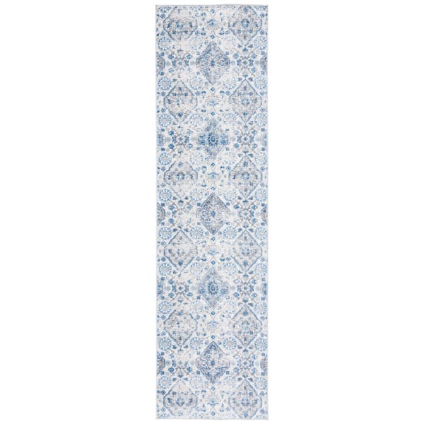 Shivan 2 ft. x 8 ft. Ivory/Blue Diamond Distressed Runner Rug