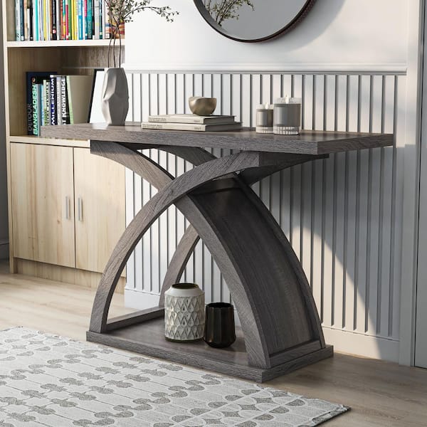 Luxor 47 in. Distressed Gray Rectangle Particle Board Wood Console Table with Shelves