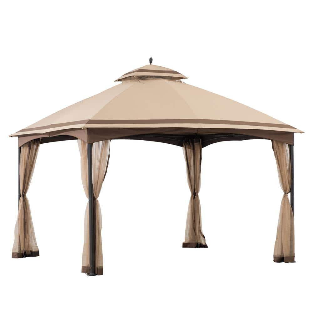 Sunjoy Zanker 10.5 ft. x 13 ft. Gray and Black 2-tier Steel Gazebo ...