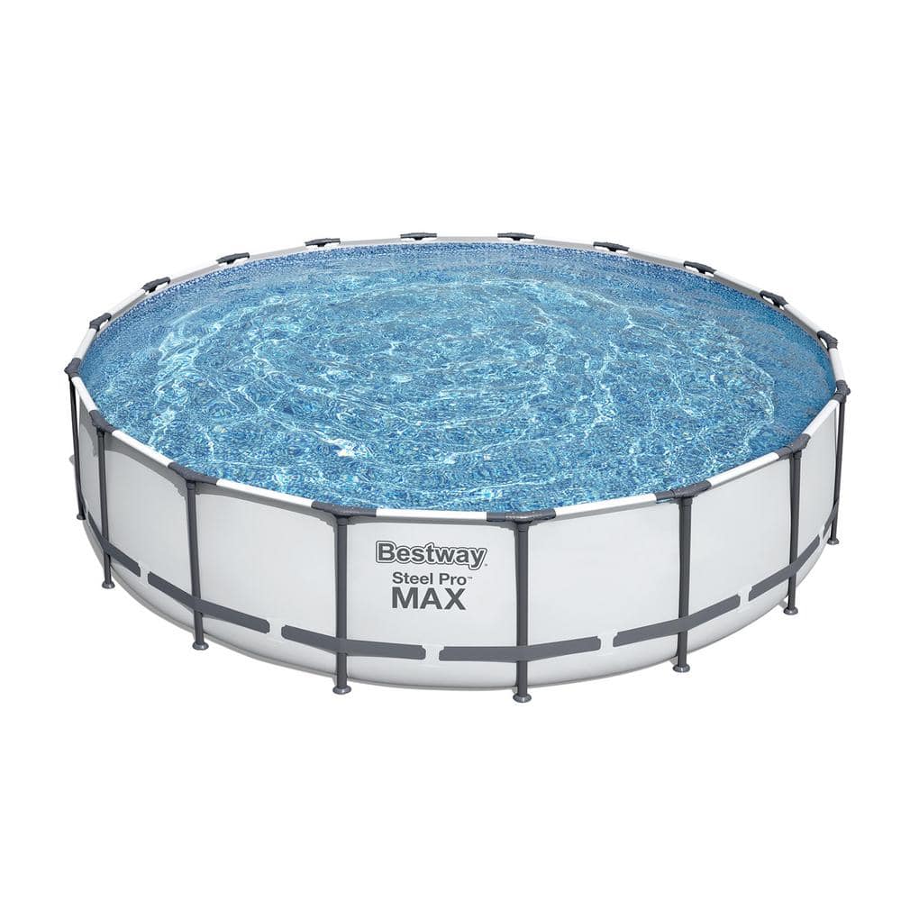 Bestway Pro MAX 18 ft. x 18 ft. Round 48 in. Deep Metal Frame Above Ground Swimming Pool with Pump & Cover, Gray -  74870