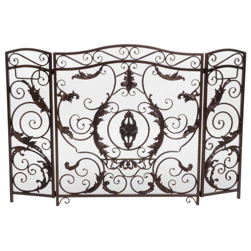 Avex Golden Black Iron 3-Panel 53.5 in. Fireplace Screen with Wonderfully Ornate Design and Scroll Pattern price history on PriceWatchPro