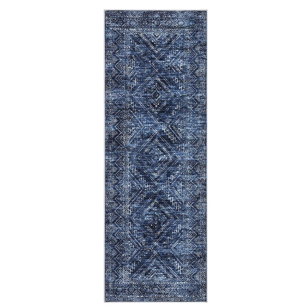 Blue Red Office Rug Blue 2 ft. x 8 ft. Washable Printed Folding for Living Room Bedroom ...