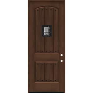 36 in. x 96 in. 2-Panel Right-Hand/Outswing Hickory Stain Fiberglass Prehung Front Door with 4-9/16 in. Jamb Size