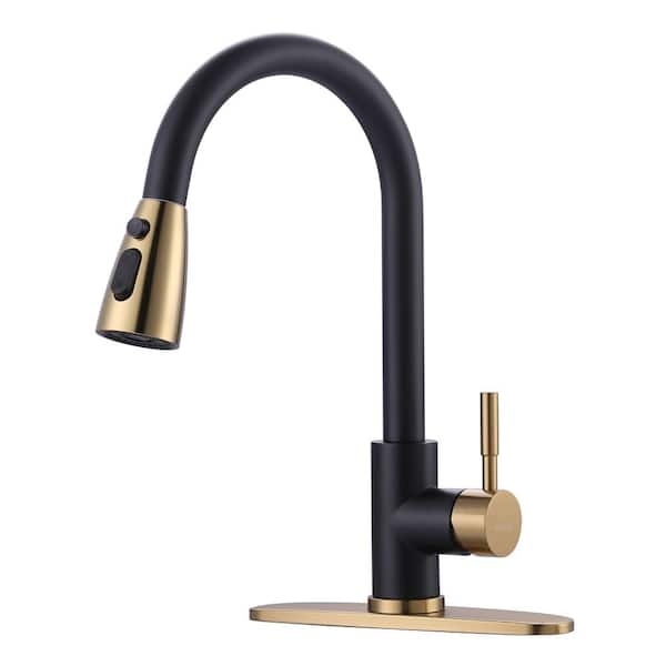 Single-Handle Pull-Down Sprayer Kitchen Faucet with Stream and PowerSpray Mode in Gold and Black