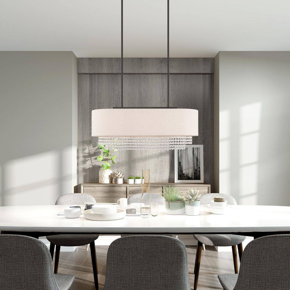 Carlisle English Bronze 3-Light Linear Chandelier with Crystal Draping