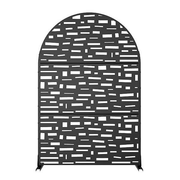 3.92 ft. x 6 ft. Squared Outdoor and Indoor Freestanding Arched Metal  Privacy Screen, Fence Panels in Black