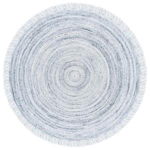 Braided Light Gray 5 ft. x 5 ft. Abstract Striped Round Area Rug