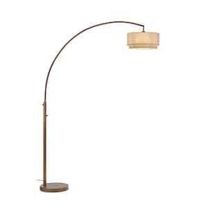 Elena II 82 in. LED Arched Antique Bronze Floor Lamp with Double Shade and Dimmer