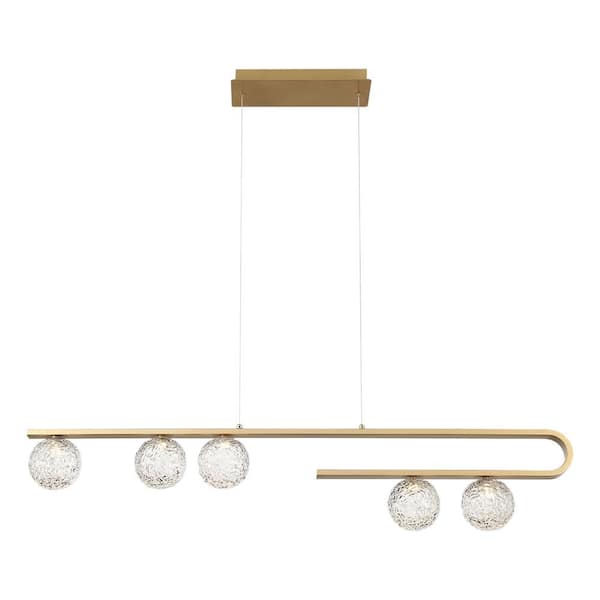 Eurofase Phillimore 5-Light Integrated Brushed Gold Pendant Light with Clear Glass Shade
