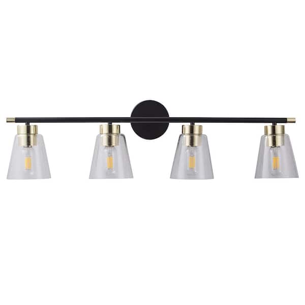 ExBrite IndustrialVL 33.5 in. 4-Light Black Vanity Light with Clear Glass Shades