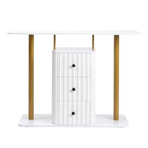 47.2 in. White Rectangle MDF Console Table with 3 Drawers