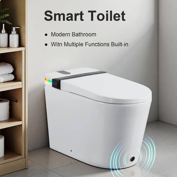 1-Piece 1.27 GPF Smart Single Flush Elongated Toilet White Seat Included with Auto Open/Close Cover,LED Display