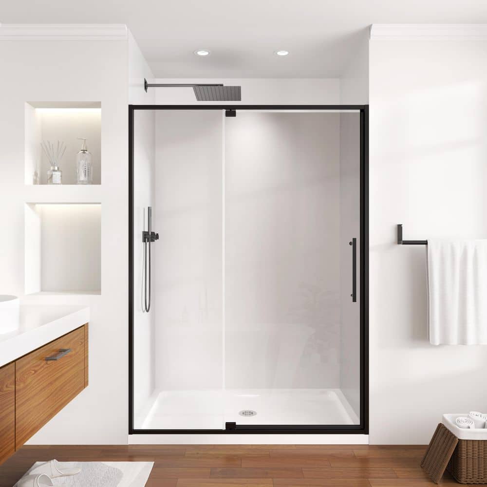 50-54 in. W x 74 in. H Framed Pivot Shower Door in Matte Black with 5/16 in. Crystal Clear Tempered Glass price history on PriceWatchPro