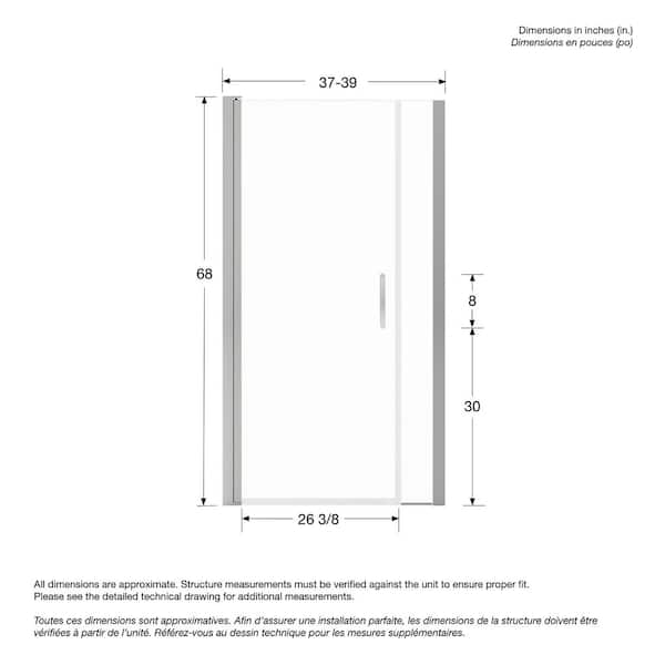 MAAX Manhattan 37 in. to 39 in. W x 68 in. H Frameless Pivot