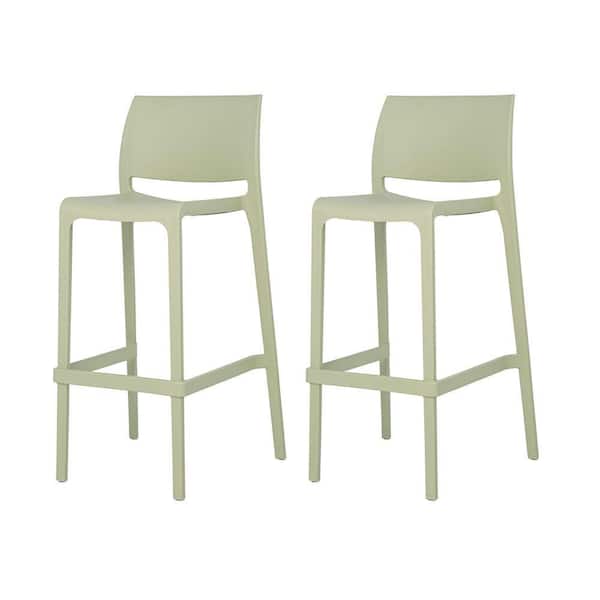 Sensilla Wasabi Green 40.60 in. Low Back Resin Stackable Bar Stool (Set of 2)