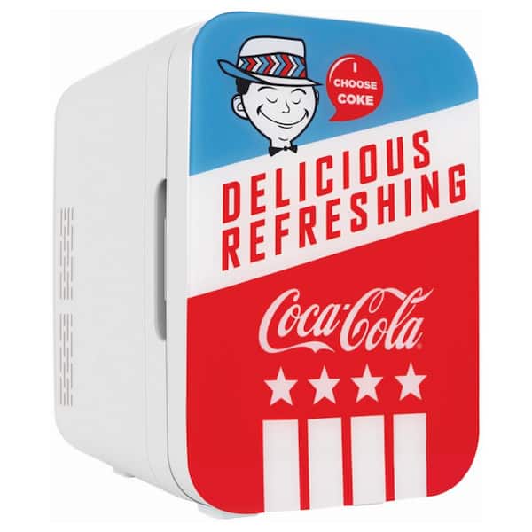 COOLULI Coca-Cola Americana 0.35 cu. ft. Retro Mini Fridge in Red/White/Blue without Freezer