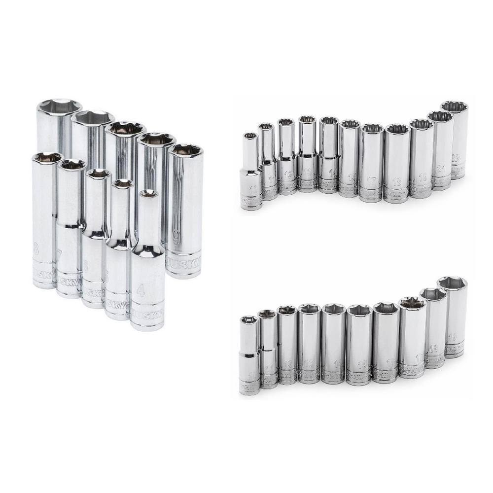 Husky 1/4 in., 3/8 in. and 1/2 in. Drive Metric Deep Socket Set (31