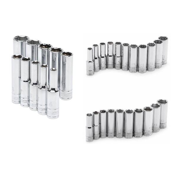 Husky 1 4 In 3 8 In And 1 2 In Drive Metric Deep Socket Set 31 Piece Hdpmm31pc