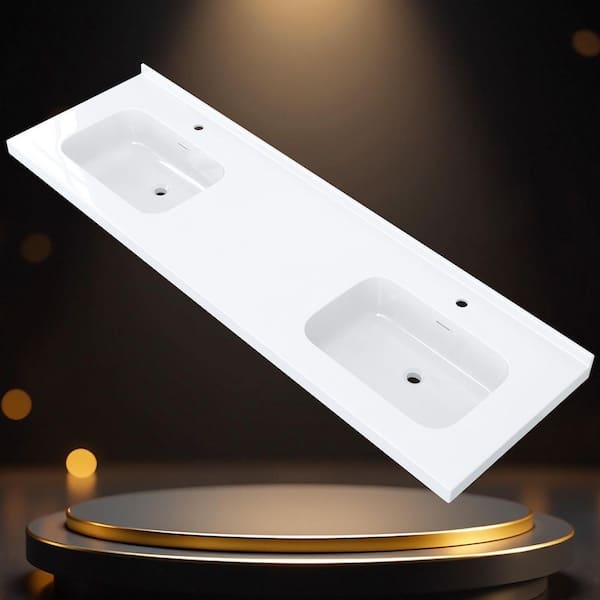 Zeafive 72 in. W x 22 in. D Solid Surface White Rectangular Double
