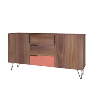 Beekman 62.99 in. Brown and Pink 4-Shelf Sideboard