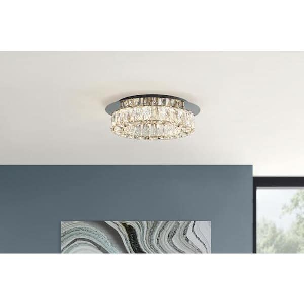 Home Decorators Collection Keighley 13 in. Integrated LED Chrome Flush Mount Ceiling Light Fixture with Crystal Shade