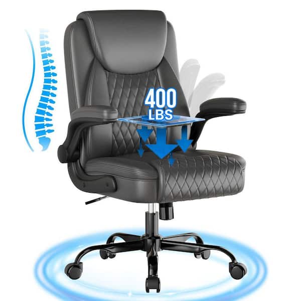 Computer Desks Faux Leather Ergonomic Office Chair Executive Chair with Flip up Arms Gaming Chairs,Gray