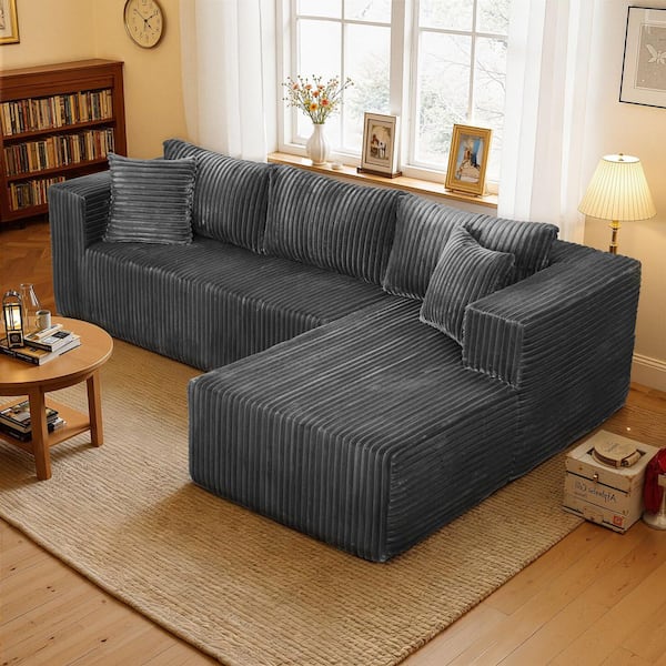 105.11 in. Wide Square Arm 2-Piece Modern Corduroy Fabric L-Shape Modular Sectional Sofa in Gray with Chaise