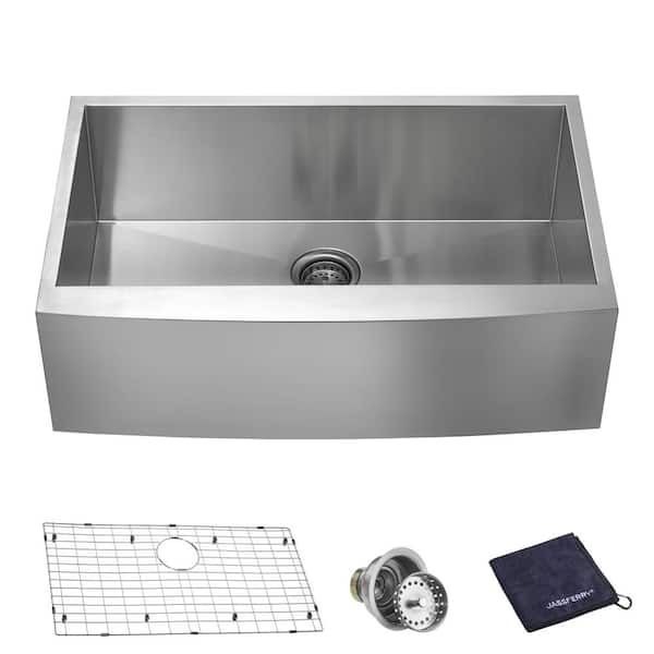 JASSFERRY 16-Gauge Stainless Steel 33 in. Single Bowl Zero Radius Farmhouse Apron Kitchen Sink with Bottom Grid