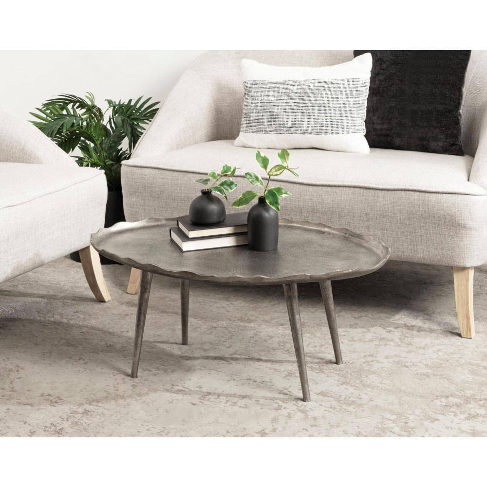 Alessia Artisanal Silver Aluminum Oval Coffee Table