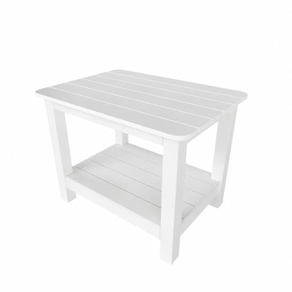 WESTIN OUTDOOR Vineyard White Rectangular Plastic Outdoor Double Layer Adirondack Patio Side Table