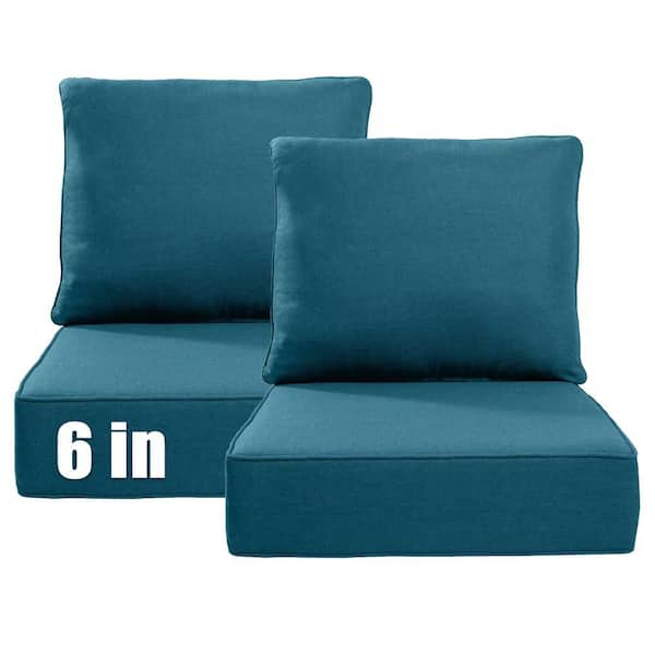 22 in. W x 24 in. D x 6 in. Thick Square 4-Piece Deep Seating Outdoor Lounge Chair Peacock Blue Cushion