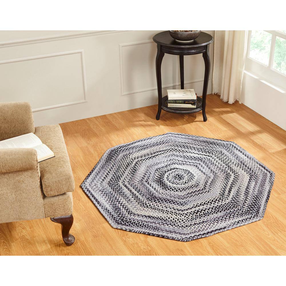 Black Chenille Braided Reversible Round Rug, 72"