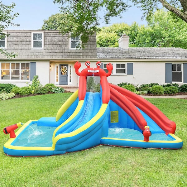 Multi-Color Inflatable Water Slide Crab Dual Slide Bounce House Splash Pool without Blower