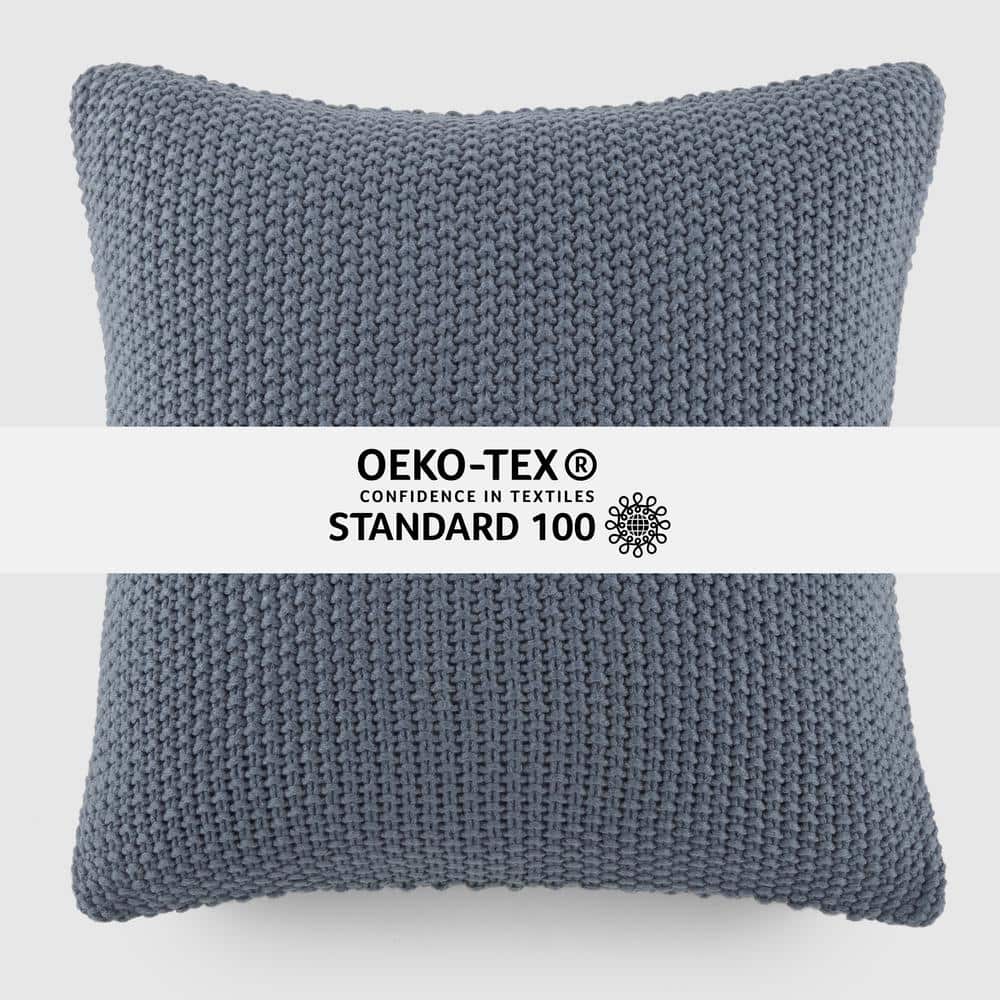 Blue Cotton Knit Square Throw Pillow