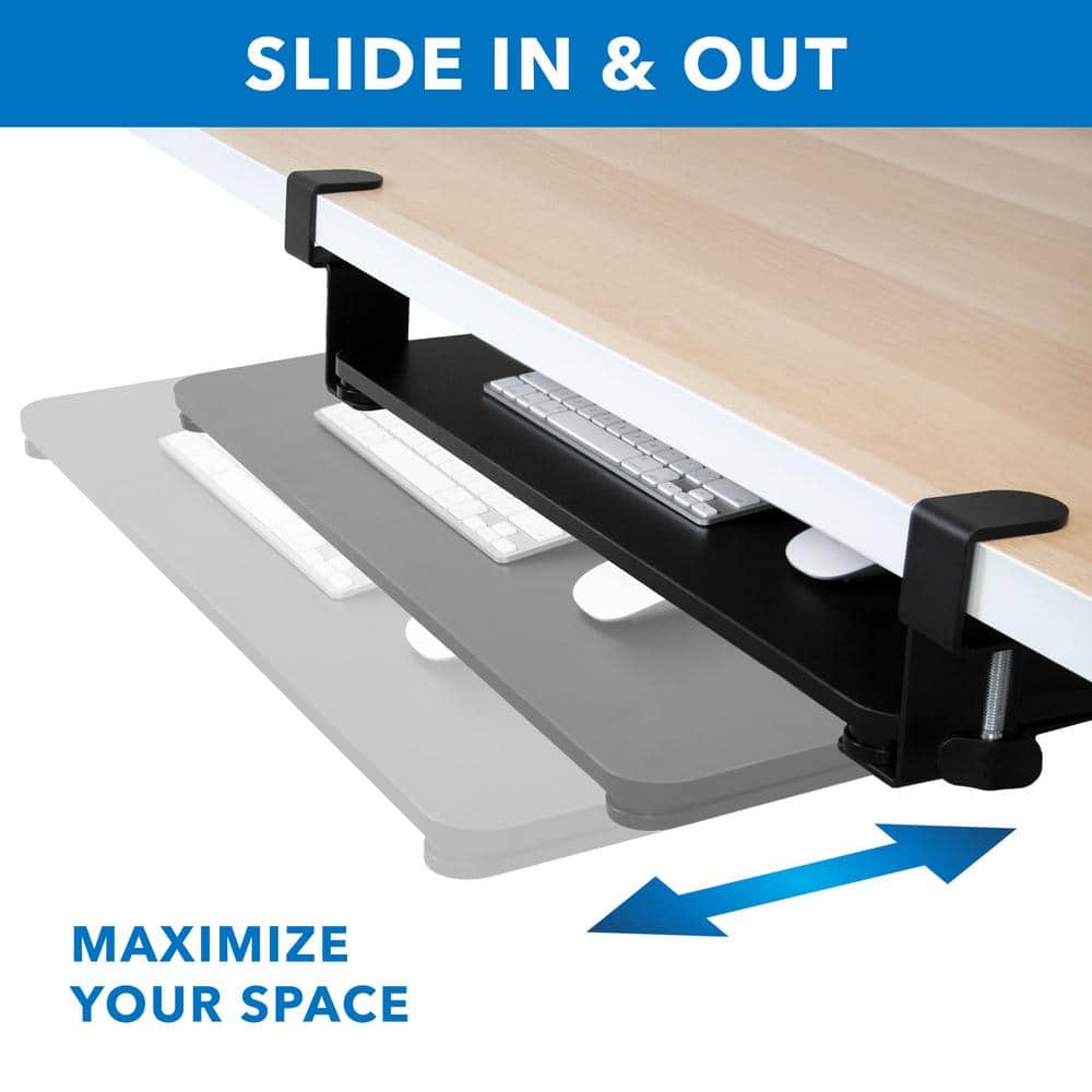 Adjustable Black Clamp-On Under Desk Keyboard Tray