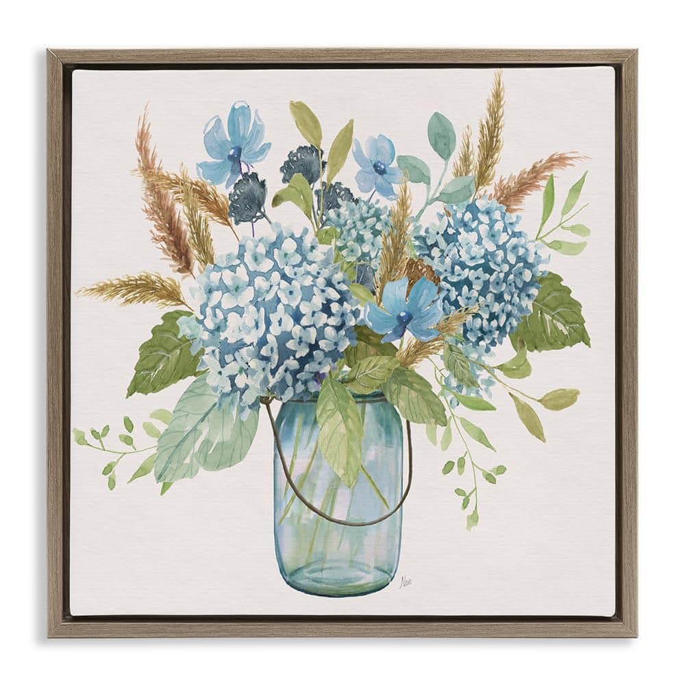 Hydrangea in Mason Jar by Nan Brown Floater Frame Nature Graphic Art Print 25 in. x 25 in. price history on PriceWatchPro