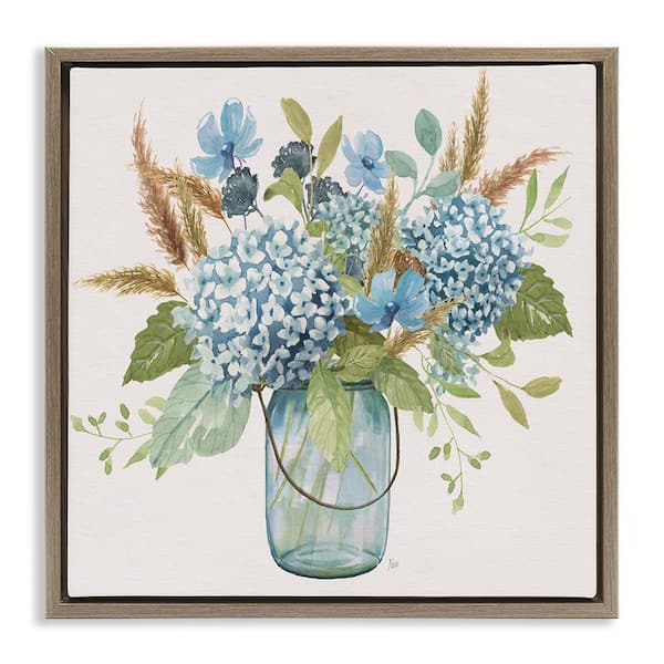 Stupell Industries Hydrangea in Mason Jar by Nan Brown Floater Frame Nature Graphic Art Print 25 in. x 25 in.