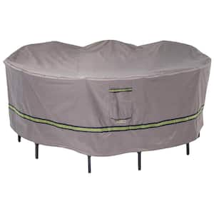 Duck Covers Soteria 76 in. Grey Round Patio Table with Chairs Cover