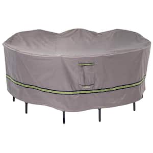 Duck Covers Soteria 90 in. Grey Round Patio Table with Chairs Cover